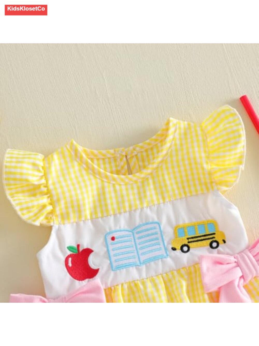 Baby Girl Smocked Bubble Romper Onesie Back to School Outfit - Picture 3 of 6
